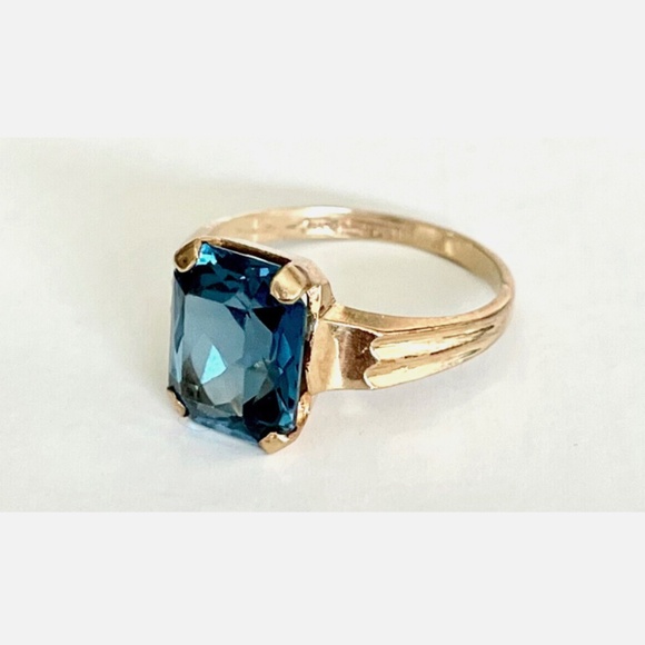 Vintage London Blue Topaz 10K Gold Ring 4.5ct Size 6 Retro Jewelry - Picture 10 of 11